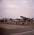 台南空軍基地門口擺放已除役的MGM-1屠牛士導彈及F-86軍刀戰鬥機、F-84雷霆戰鬥機，攝於1974年12月1日