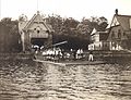 Crew launching shell of College Boat Club boathouse in 1904.