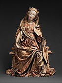奥地利的升座圣母雕像；1490-1500年； 石灰石涂色并镀金； 80.3 x 59.1 x 23.5公分； 大都会艺术博物馆