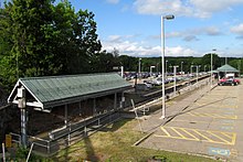 A section of high-level platform at a railway station
