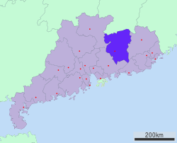 Location of Heyuan City jurisdiction in Guangdong