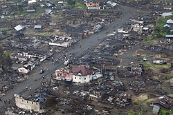 Kitchanga town center destroyed after heavy fighting between the APCLS militia and the FARDC, March 2013