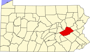 Map of Pennsylvania highlighting Schuylkill County