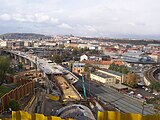 The bridge section linking Praha hlavní to the new Vítkov tunnels during construction in 2007