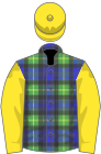 Gordon tartan, yellow sleeves and cap