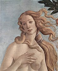 Detail of the Venus figure in The Birth of Venus by Sandro Botticelli, circa 1484-1486
