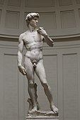 大卫像；米开朗基罗; 1501-1504年；大理石；517 公分 ×199 公分；佛罗伦萨学院美术馆