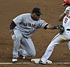 Pablo Sandoval tagging out a baserunner