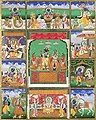 Image 14The ten avatars of Vishnu, (Clockwise, from top left) Matsya, Kurma, Varaha, Vamana, Krishna, Kalki, Buddha, Parshurama, Rama and Narasimha, (in centre) Radha and Krishna. Painting currently in Victoria and Albert Museum. (from Hindu deities)
