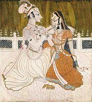 Krishna and Radha, opaque watercolor and gold on cotton, ca. 1750