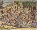 Image 9The Natives of Cumaná attack the mission after Gonzalo de Ocampo's slaving raid. Colored copperplate by Theodor de Bry, published in the "Relación brevissima de la destruccion de las Indias". (from History of the Caribbean)