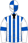Royal blue and white stripes, white sleeves, royal blue armlet, royal blue and white quartered cap
