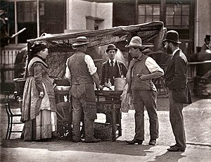 A street stall in London during the 1870s