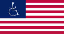 The USA flag, but the stars are in the shape of the universal symbol of access