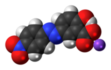 Space-filling model of Alizarine Yellow R as a sodium salt