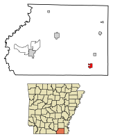 Location of Wilmot in Ashley County, Arkansas.