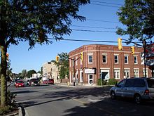 Photograph of a small-town street corner