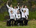 The crew of Drekin, who won the Jóansøka rowing race 2012 in the category 5-mannafør boy.