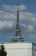 Replica of Eiffel Tower on factory building at Satteldorf near Crailsheim, Germany