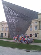Knitted graffiti, on tank before the Military Museum in Dresden, Germany
