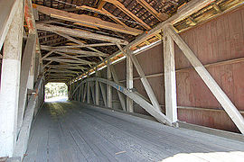 Inside of the bridge showing the Burr arch truss design