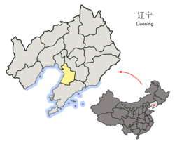 营口市的地理位置（黄色部分）