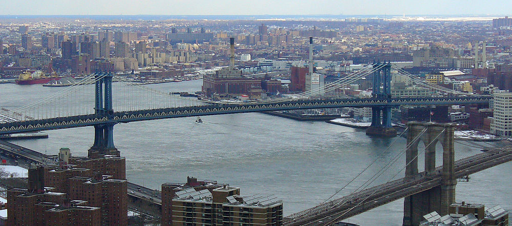 The full span, with the Brooklyn Bridge in the foreground
