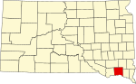 标示出扬克顿县位置的地图