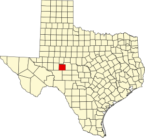 Map of Texas highlighting Irion County