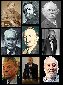 Composite image of various people related to microeconomic theory.