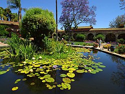 A Moorish-style fountain inside Mission San Juan Capistrano's central courtyard, built in the 1920s through the efforts of Father St. John O'Sullivan.