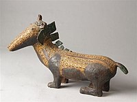 Sculpture in the shape of a dachshund-like fantasy animal with polychrome decoration (1970)