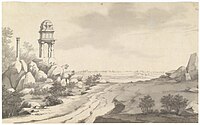 View of Bangalore Fort, from the Kempegowda South Tower. South view of Bangalore with the fortress in the distance by Robert Home (1752-1834) in 1792[43]