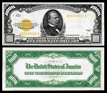 $1,000 Gold Certificate Grover Cleveland