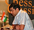 Indian chess grandmaster and former world champion Vishwanathan Anand competes at a chess tournament in 2005. Chess is commonly believed to have originated in India in the 5th century CE.