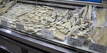 Bacalao for sale at a market in Valencia, Spain