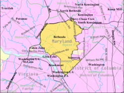 Boundaries of Bethesda CDP from U.S. Census Bureau