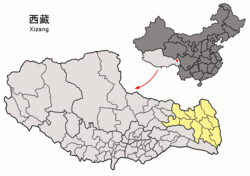 Location of Qamdo Prefecture within China