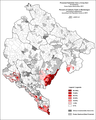 Percent of Catholic faith in Montenegro by settlements, 2011