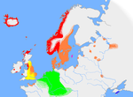 Approximate extent of Old Norse and related languages, early 10th century