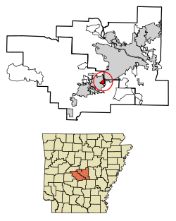Location of Alexander in Pulaski County and Saline County, Arkansas.
