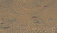 Map of Thaumasia quadrangle with major craters labeled. Lowell Crater is named after Percival Lowell.