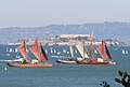 Voyaging canoes (left to right) - Marumaru Atua, Hine Moana, and Haunui - arriving in San Francisco in the Te Mana o Te Moana expedition (2011)