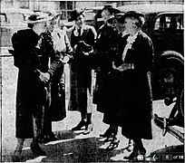 Officers of A.A.U.W. upon arrival in Klamath Falls, Oregon, were met and welcomed by Wanda Brown Shaw. From left to right: Mrs. G.A. Johnson, Mabel Morton, Wanda Brown Shaw, Helen Moor, Mrs. Herbert Howell, Dr. K.W. Jameson, state president and dean of women at Oregon State College