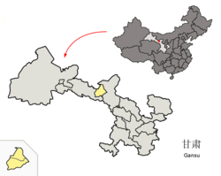 Location of Jinchang City jurisdiction in Gansu