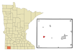 阿德里安在诺布尔斯县及明尼苏达州的位置（以红色标示）