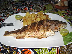 Fish barbecue and fried potato