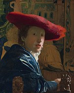杨·维梅尔的《戴红帽子的女人（英语：Girl with a Red Hat）》，23.2 × 18.1cm，约作于1665－1666年，来自安德鲁·威廉·梅隆的收藏。[45]