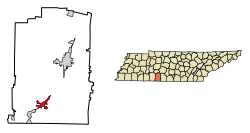 Location of Loretto in Lawrence County, Tennessee.