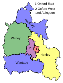 Map of parliamentary constituencies in Oxfordshire 2010–2024